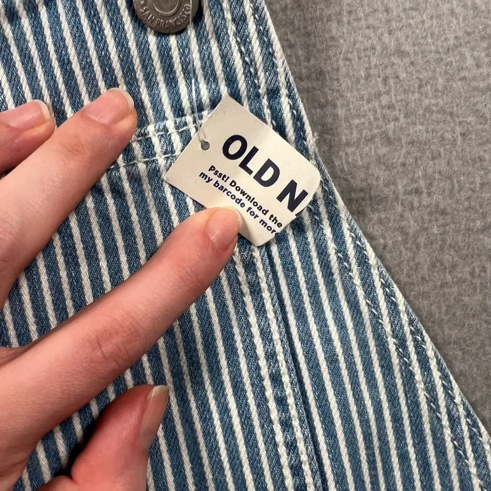 Old Navy XL Hickory Stripe Denim Short Overalls NWT